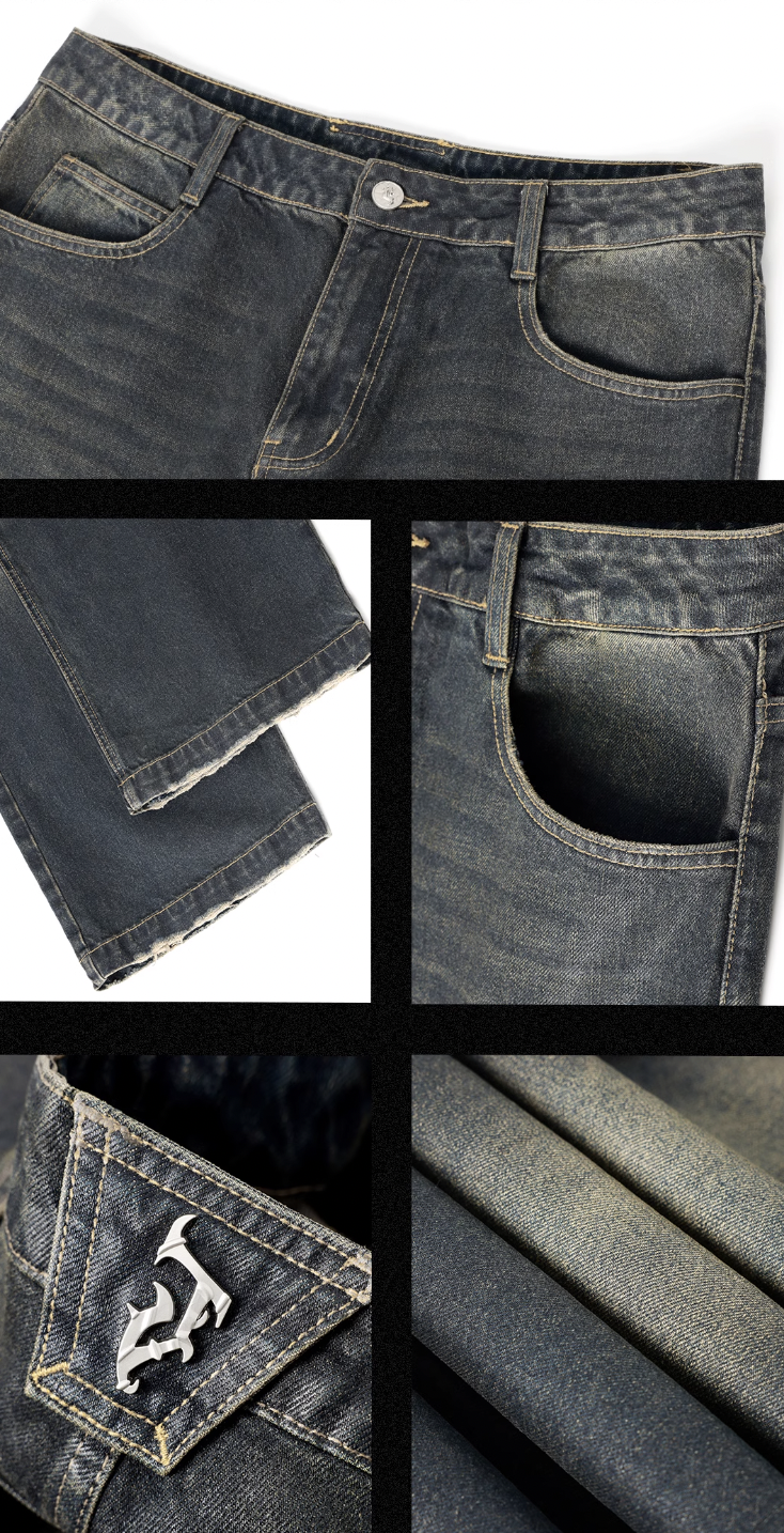 JHYQ Brush Wax Process Washed Denim Jeans