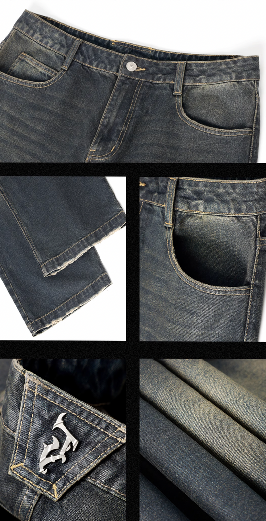 JHYQ Brush Wax Process Washed Denim Jeans