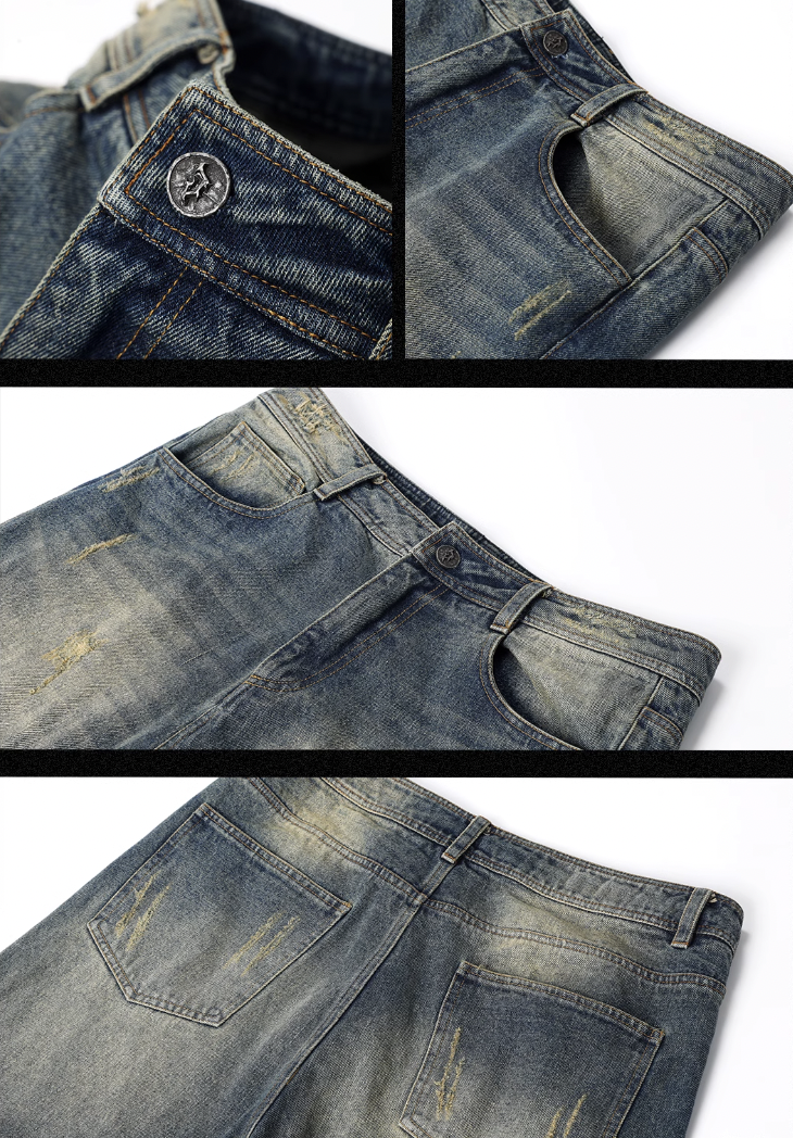 JHYQ Washed Cat Whiskers Holes Denim Jeans