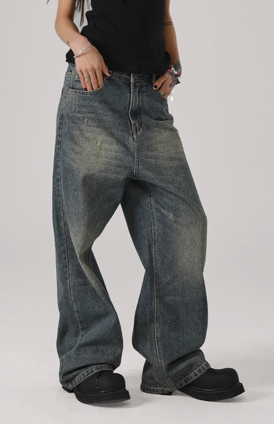 JHYQ Washed Cat Whiskers Holes Denim Jeans