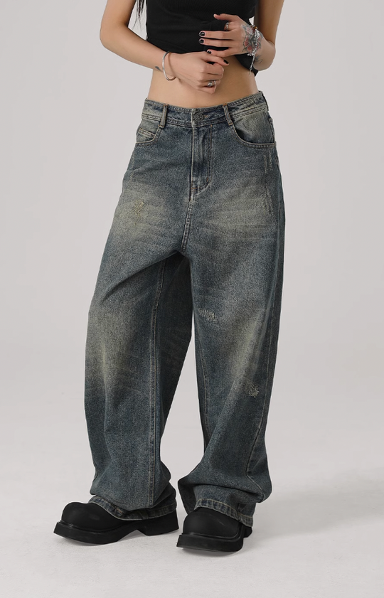 JHYQ Washed Cat Whiskers Holes Denim Jeans