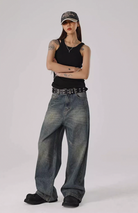 JHYQ Washed Cat Whiskers Holes Denim Jeans