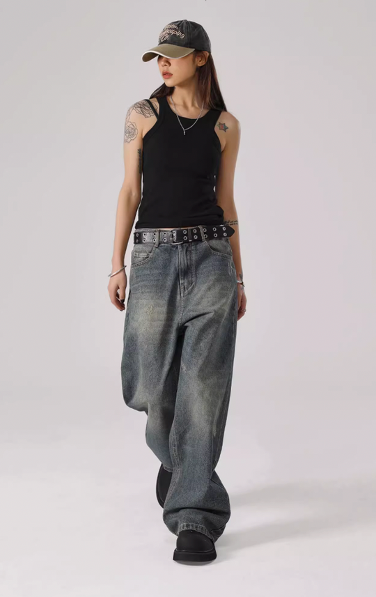 JHYQ Washed Cat Whiskers Holes Denim Jeans