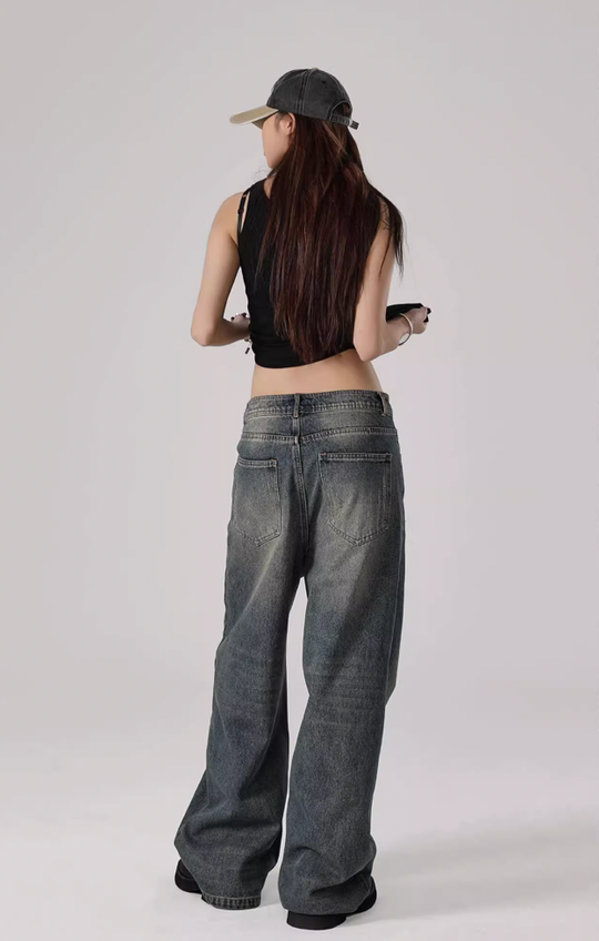 JHYQ Washed Cat Whiskers Holes Denim Jeans