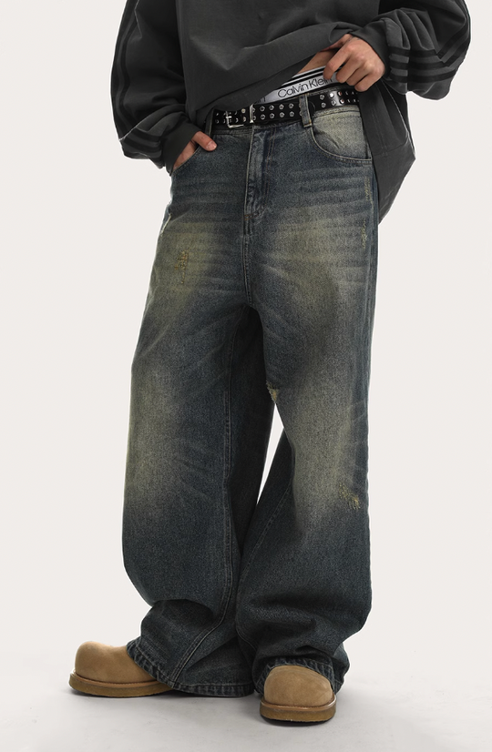 JHYQ Washed Cat Whiskers Holes Denim Jeans