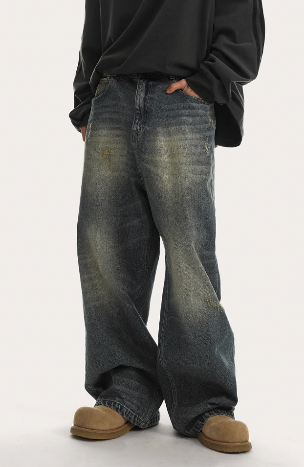 JHYQ Washed Cat Whiskers Holes Denim Jeans