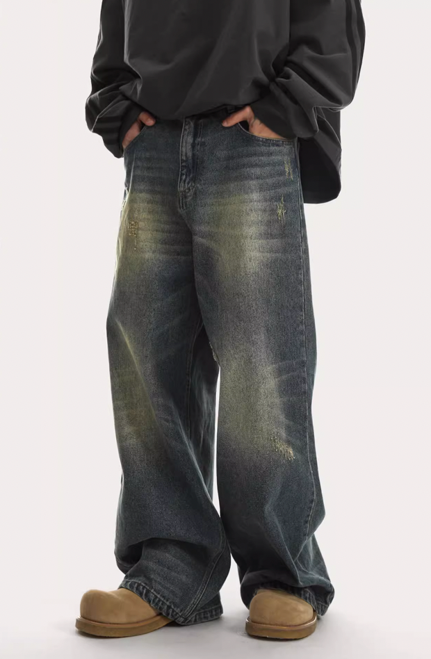 JHYQ Washed Cat Whiskers Holes Denim Jeans