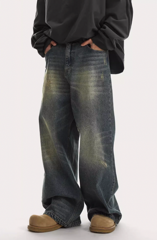 JHYQ Washed Cat Whiskers Holes Denim Jeans