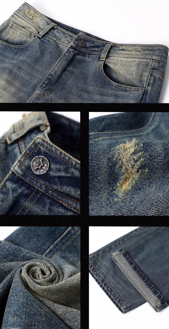 JHYQ Washed Cat Whiskers Holes Denim Jeans