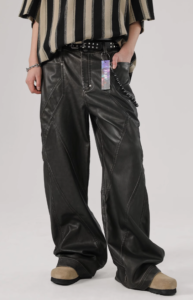 JHYQ Retro PU Leather Motorcycle Pants