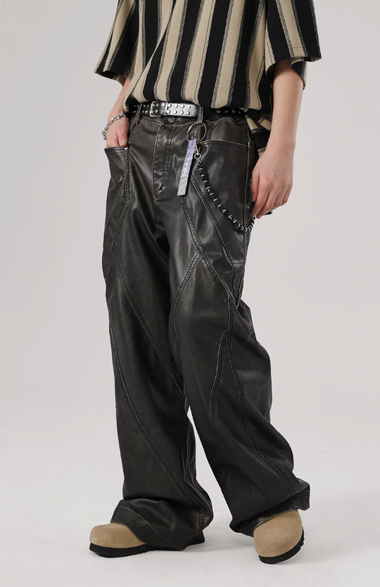 JHYQ Retro PU Leather Motorcycle Pants