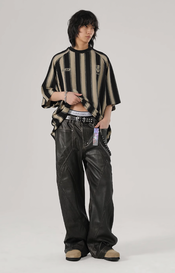JHYQ Retro PU Leather Motorcycle Pants
