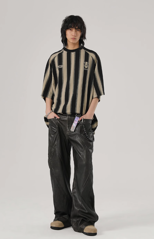 JHYQ Retro PU Leather Motorcycle Pants