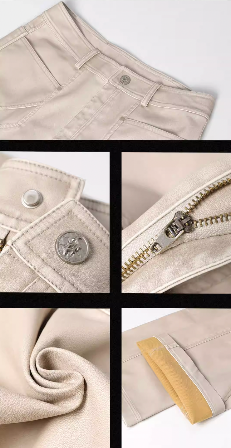 JHYQ Retro PU Leather Motorcycle Pants