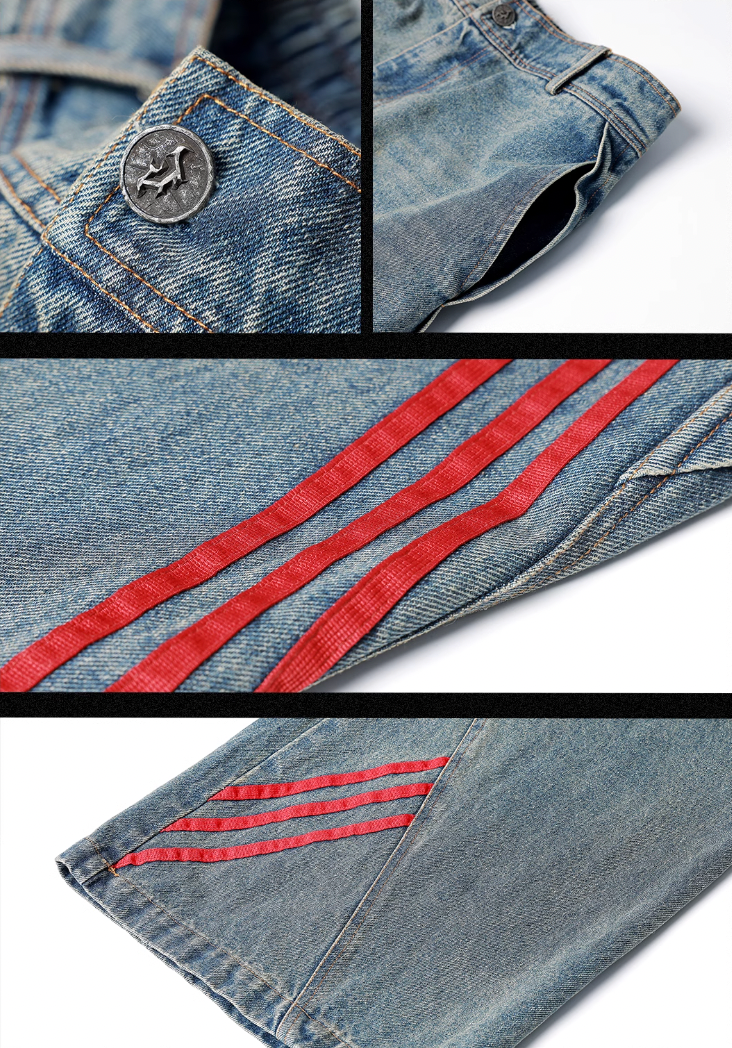 JHYQ Retro Striped Wide Leg Denim Jeans