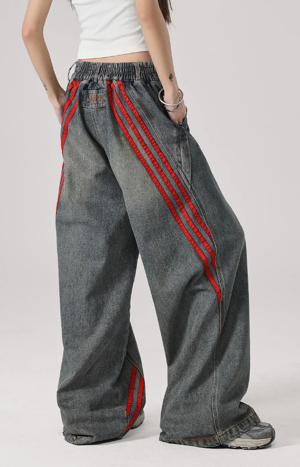JHYQ Retro Striped Wide Leg Denim Jeans