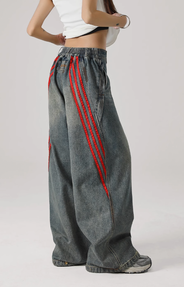 JHYQ Retro Striped Wide Leg Denim Jeans