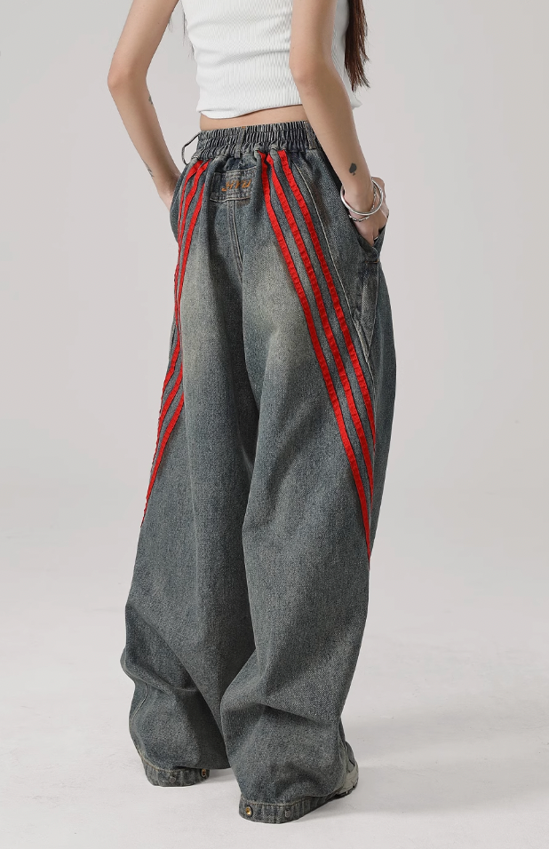 JHYQ Retro Striped Wide Leg Denim Jeans