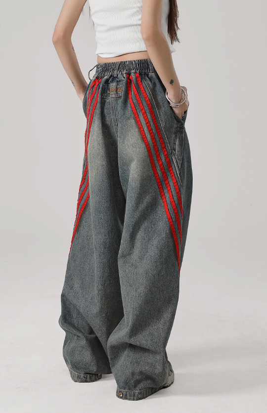 JHYQ Retro Striped Wide Leg Denim Jeans