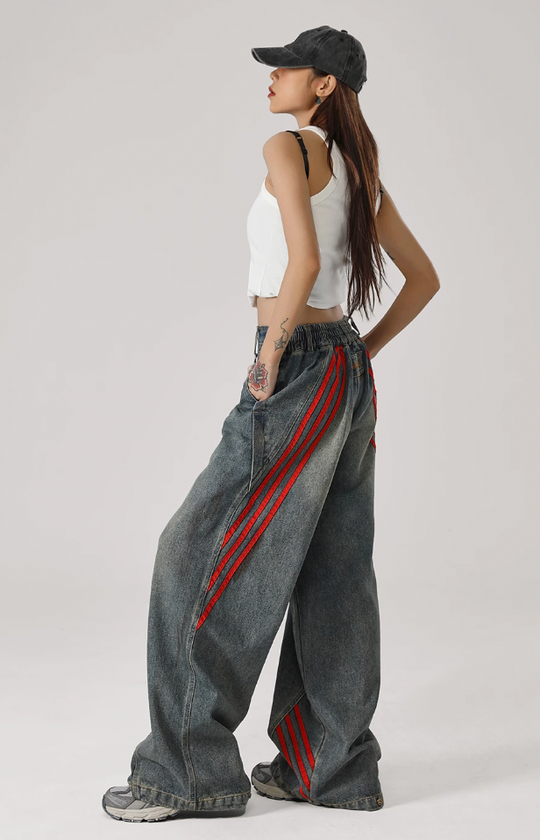 JHYQ Retro Striped Wide Leg Denim Jeans