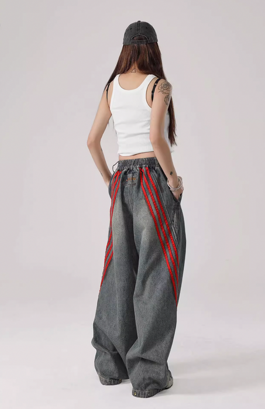 JHYQ Retro Striped Wide Leg Denim Jeans