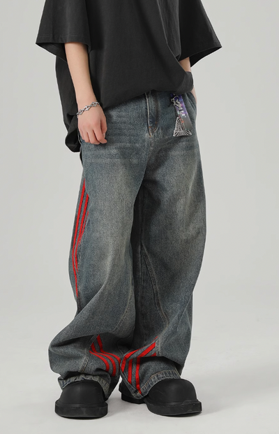 JHYQ Retro Striped Wide Leg Denim Jeans