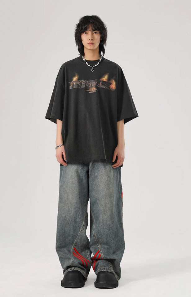 JHYQ Retro Striped Wide Leg Denim Jeans