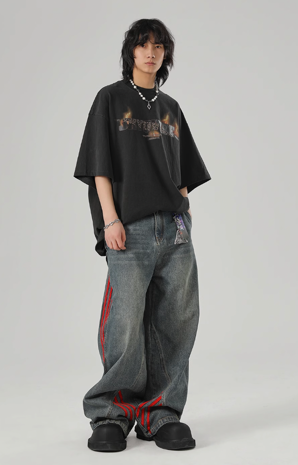 JHYQ Retro Striped Wide Leg Denim Jeans