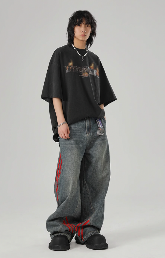 JHYQ Retro Striped Wide Leg Denim Jeans