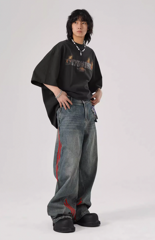 JHYQ Retro Striped Wide Leg Denim Jeans