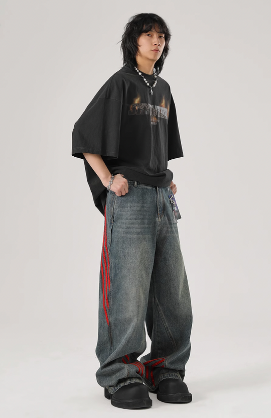 JHYQ Retro Striped Wide Leg Denim Jeans