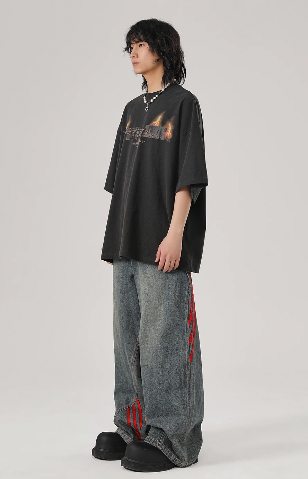 JHYQ Retro Striped Wide Leg Denim Jeans