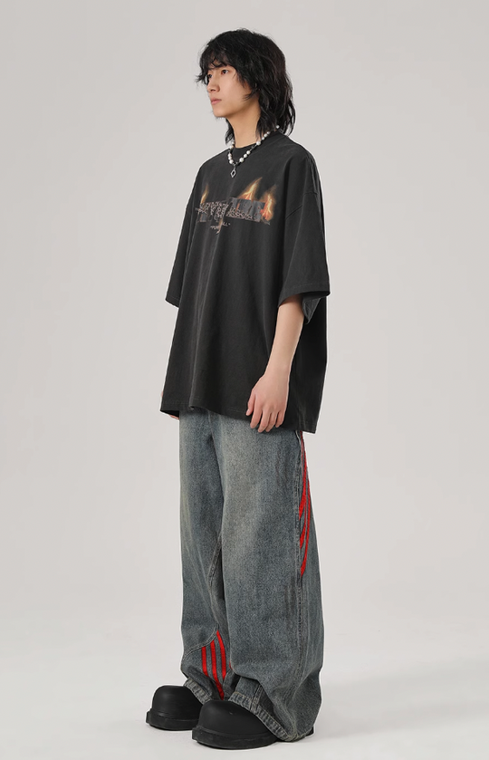 JHYQ Retro Striped Wide Leg Denim Jeans