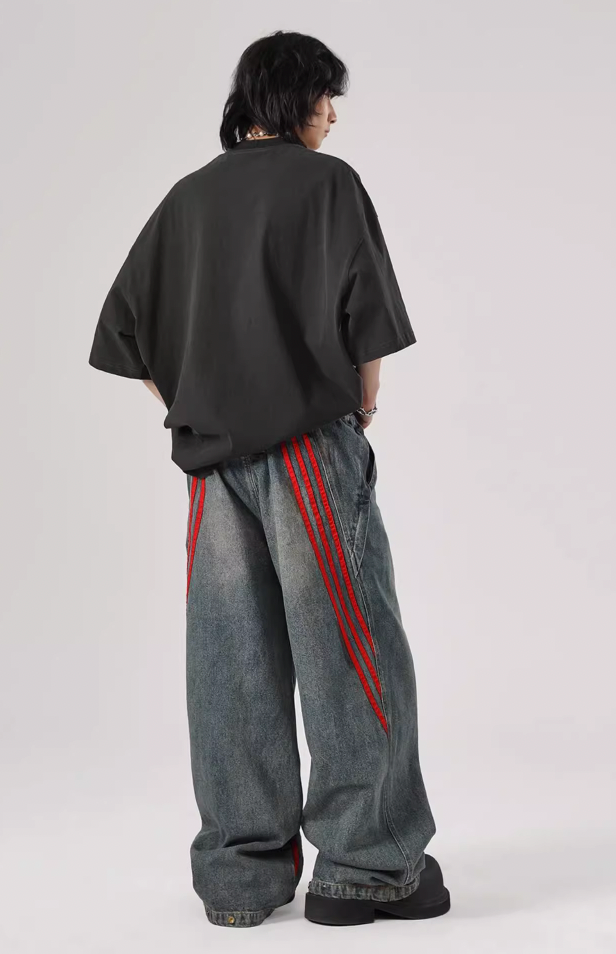 JHYQ Retro Striped Wide Leg Denim Jeans