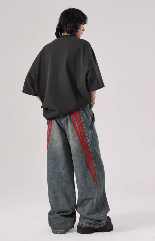 JHYQ Retro Striped Wide Leg Denim Jeans