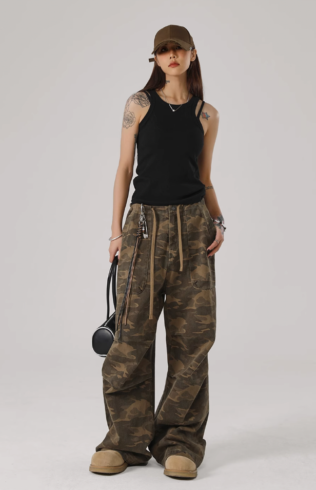 JHYQ Camouflage Pleated Paratrooper Work Pants
