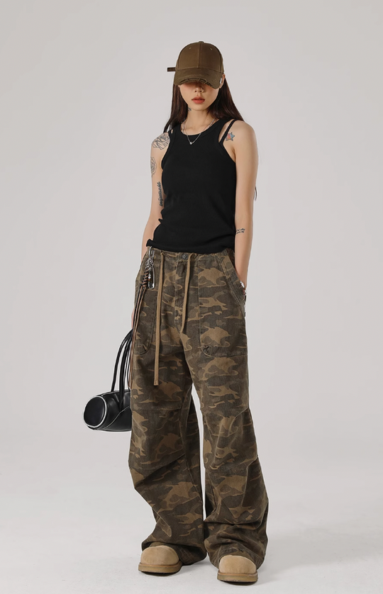 JHYQ Camouflage Pleated Paratrooper Work Pants