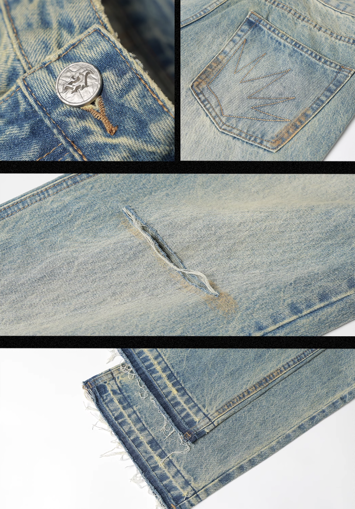 JHYQ Retro Micro Large Hole Denim Jeans