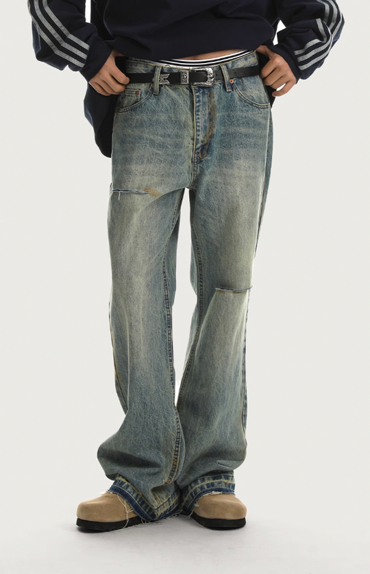 JHYQ Retro Micro Large Hole Denim Jeans