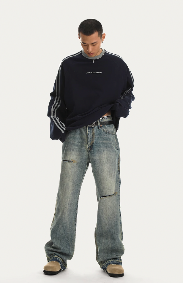 JHYQ Retro Micro Large Hole Denim Jeans