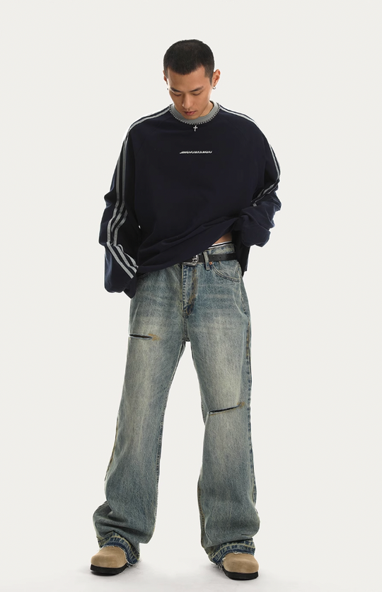 JHYQ Retro Micro Large Hole Denim Jeans