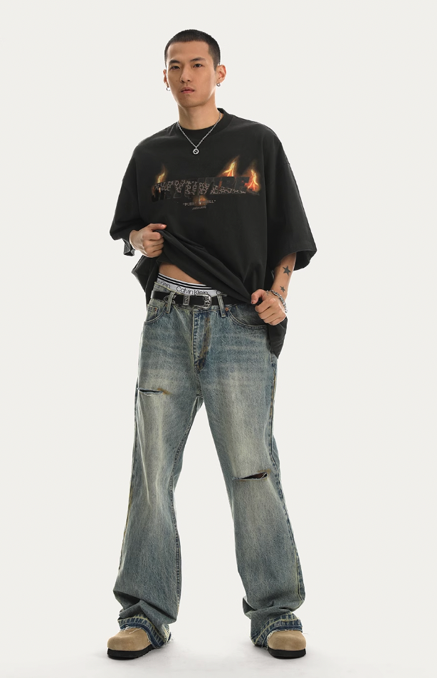 JHYQ Retro Micro Large Hole Denim Jeans