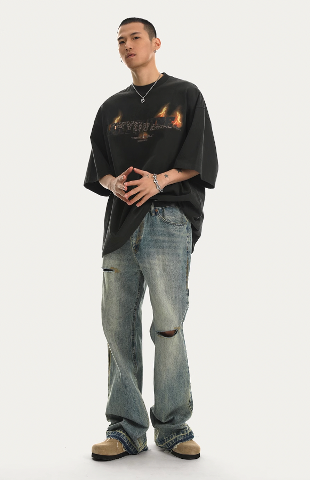 JHYQ Retro Micro Large Hole Denim Jeans