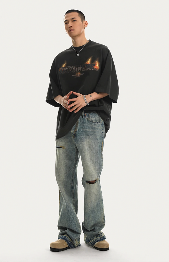 JHYQ Retro Micro Large Hole Denim Jeans