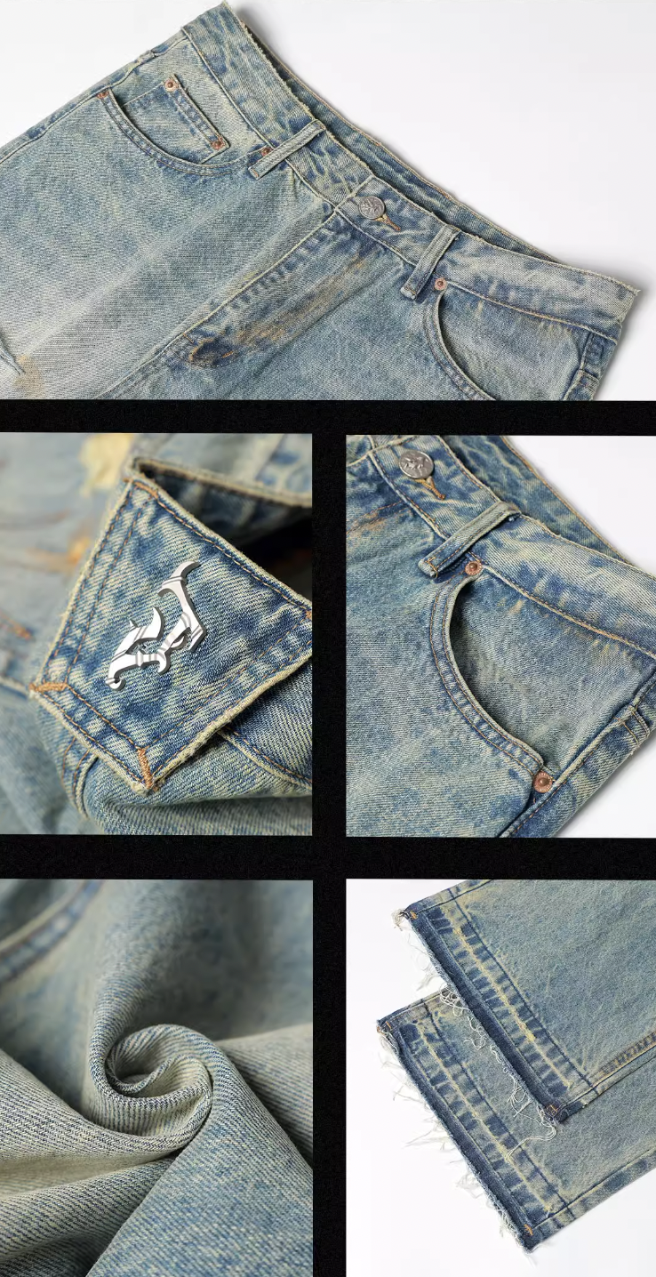 JHYQ Retro Micro Large Hole Denim Jeans