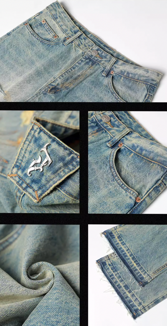 JHYQ Retro Micro Large Hole Denim Jeans