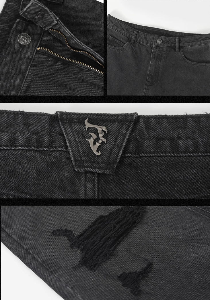 JHYQ Broken Hole Washed Denim Jeans