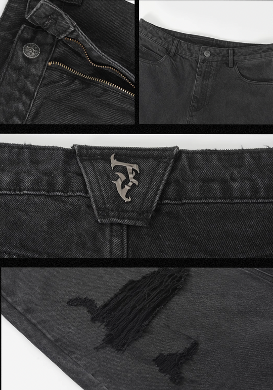 JHYQ Broken Hole Washed Denim Jeans