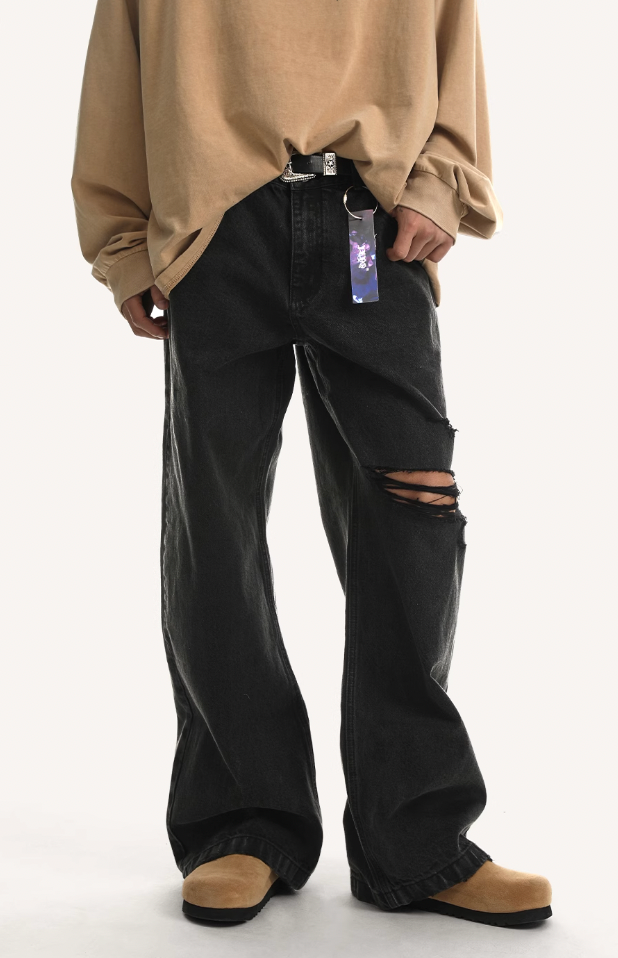 JHYQ Broken Hole Washed Denim Jeans