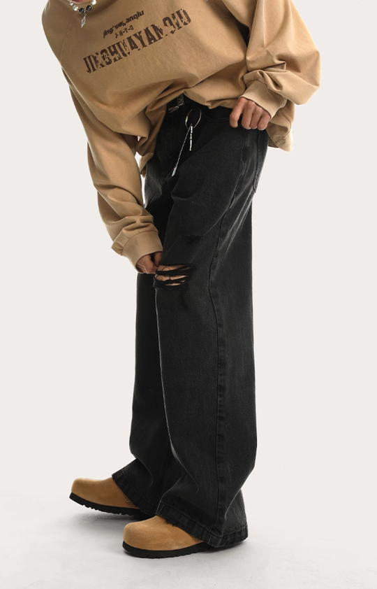 JHYQ Broken Hole Washed Denim Jeans